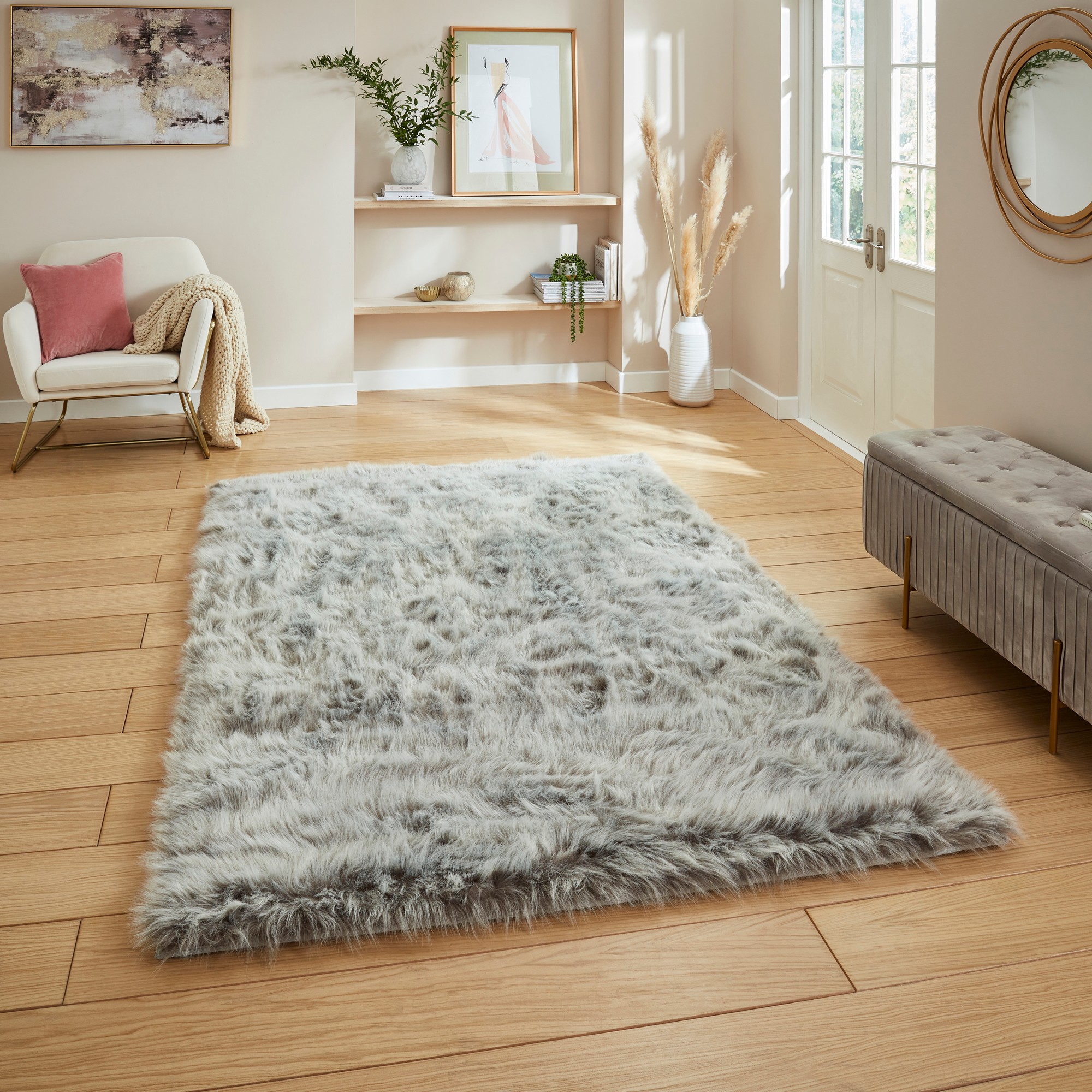 Polar Plush Soft Plain Textured Shaggy Rugs In Light Grey